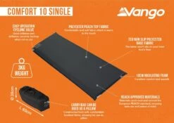 Vango Comfort 10 Single Self Inflating Mat -Robens Shop comfort 10 single infographic