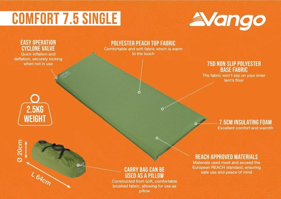 Vango Comfort 7.5 Single Self Inflating Mat 5 Vango Comfort 7.5 Single Self Inflating Mat - Image 3